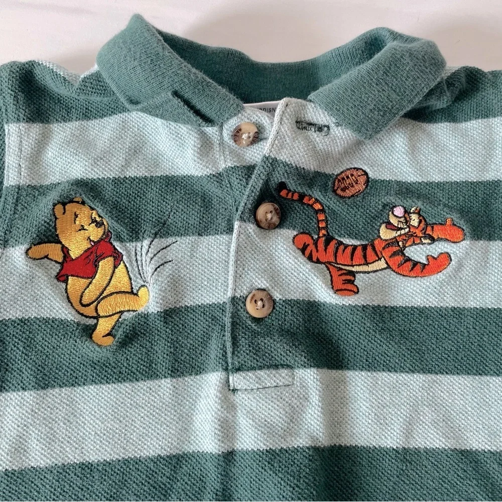 Vintage Disney Store Winnie the Pooh & Tigger Striped Polo Onesie-Size 24 months